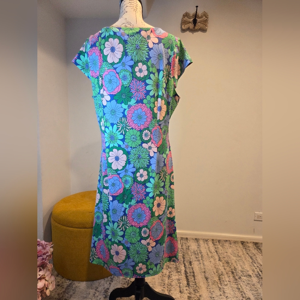 Talbots Vibrant Floral Midi Dress in Green Blue and Blue, Size XL. - Picture 2 of 14